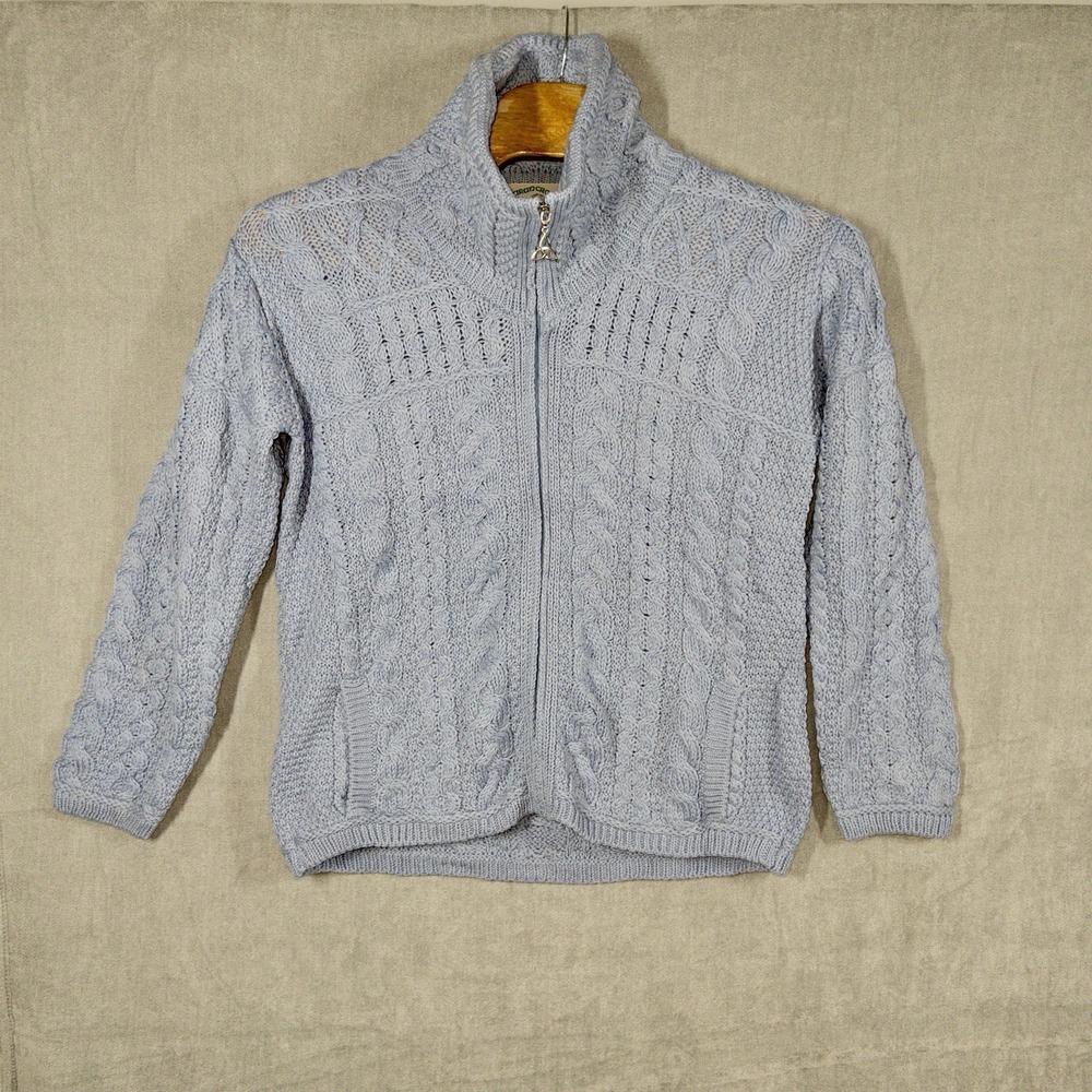 Aran‎ Crafts Cable Knit Full Zip 100% Merino Wool Fisherman Sweater Womens Large